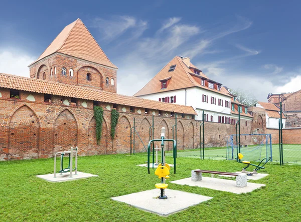 Palestra in un vecchio parco cittadino, campo sportivo all'aria aperta . — Foto Stock