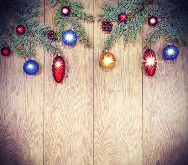 Vintage christmas background, decoration a wooden board. — Stock Image Vintage christmas background, decoration a wooden board. Stock Photo