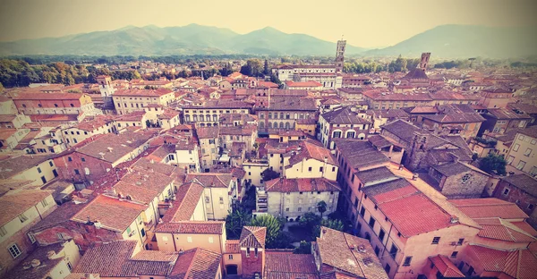Retro vintage faded styled aerial picture of Lucca. — Stock Photo, Image