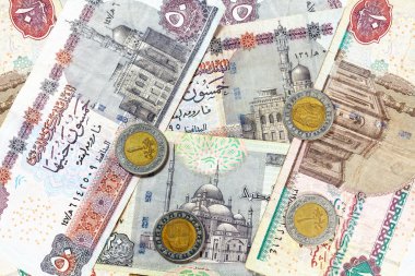 Money from Egypt, pound banknotes and coins. clipart