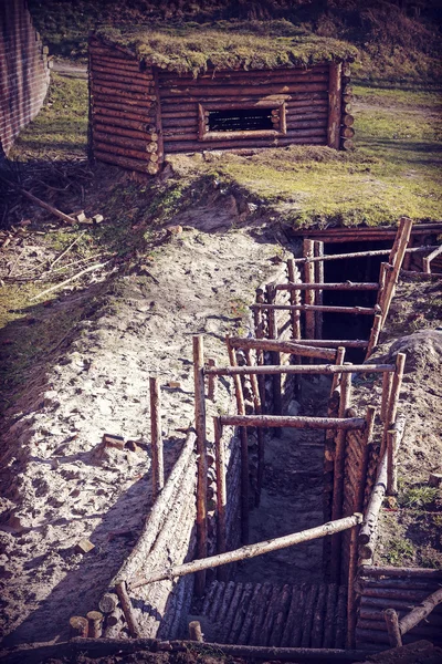 Retro filtered photo of trenches from the Second World War. — Stock Photo, Image