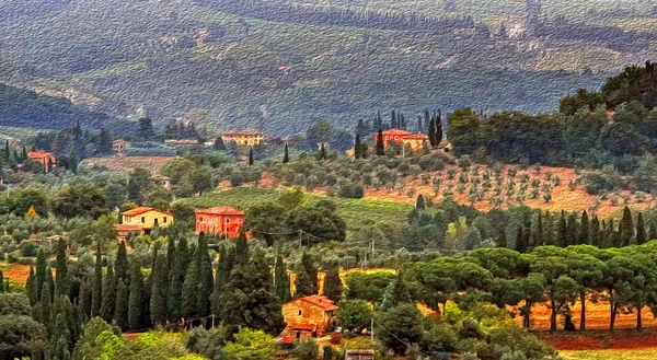 Peinture à l'huile photo filtrée du paysage toscan, Italie . — Photo