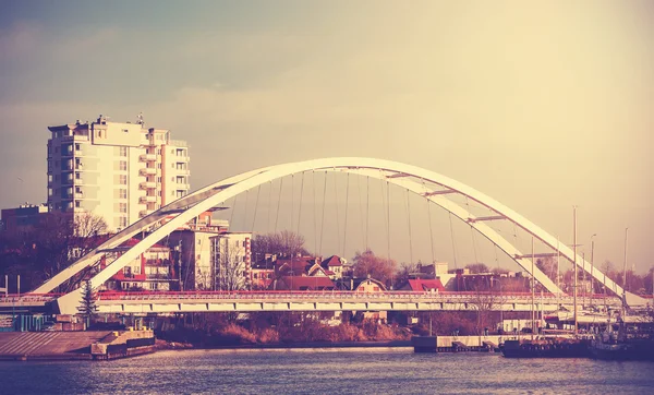 Retro vintage filtered picture of a bridge in Kolobrzeg, Poland. — Stock Photo, Image