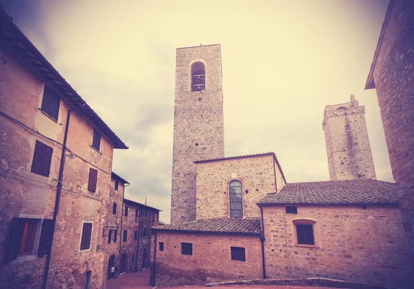 Retro vintage stilize resim San Gimignano, İtalya. — Stok fotoğraf