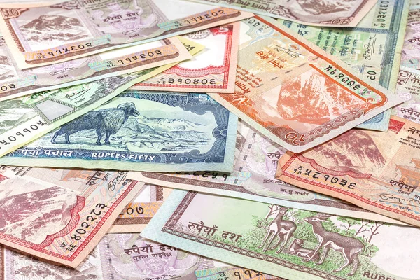 Pengar från Nepal, olika rupier sedlar. — Stockfoto
