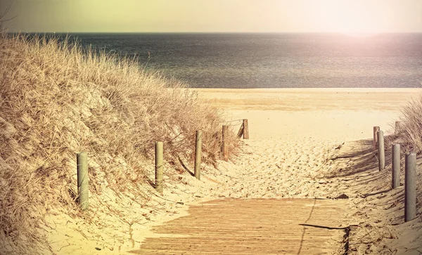 Retro getinte foto van een strand-pad. — Stockfoto