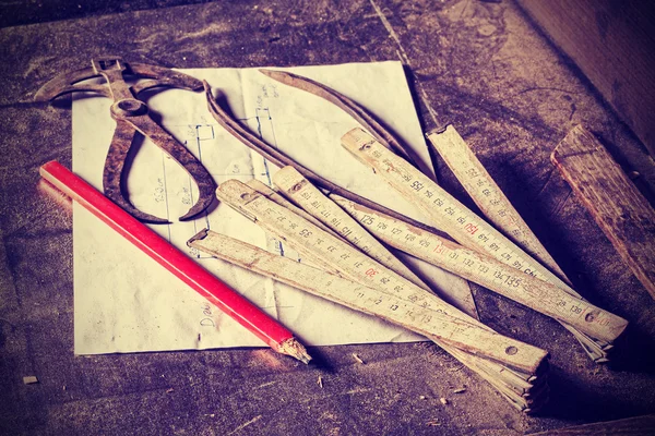 Old traditional carpenter tools. — Stock Photo, Image