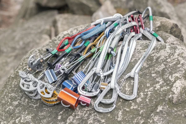 Climbing equipment on a rock. — Stock Photo, Image