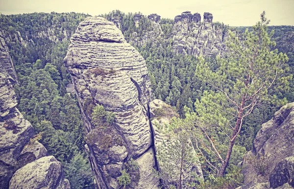 Vintage style rock formation in Bastei, Germany. — Stock Photo, Image