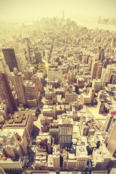 Retro toned aerial view of Manhattan, NYC, USA. — Stock Photo, Image