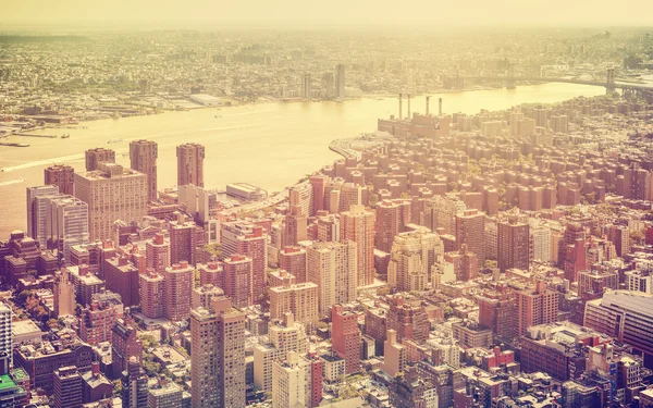 Retro toned aerial view of New York City, USA. — Stock Photo, Image