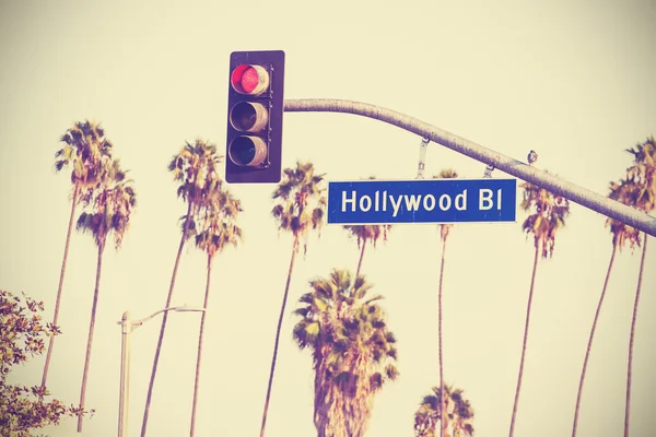 Vintage retro ton Hollywood boulevard sign, Los Angeles . — Stok Foto