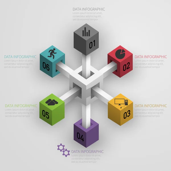 Gráfico circular de cubos, infografías de negocios — Archivo Imágenes Vectoriales