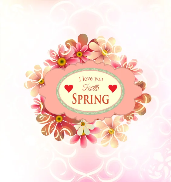 I love you, hello spring card — Stock Vector