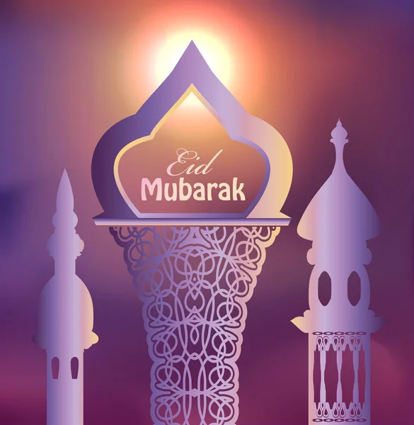 Az éjszakai égbolt Eid Mubarak Arab-mecset — Stock Vector