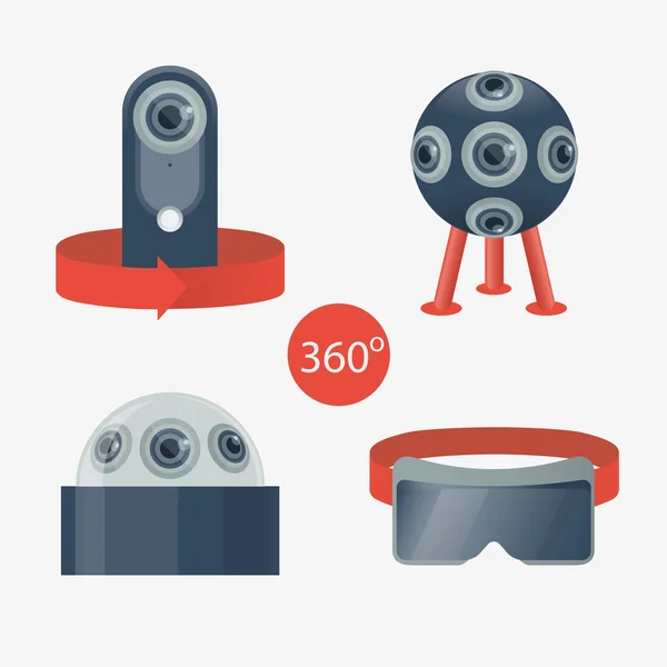 Set von Kameras 360 Grad virtuelle Realität — Stockvektor