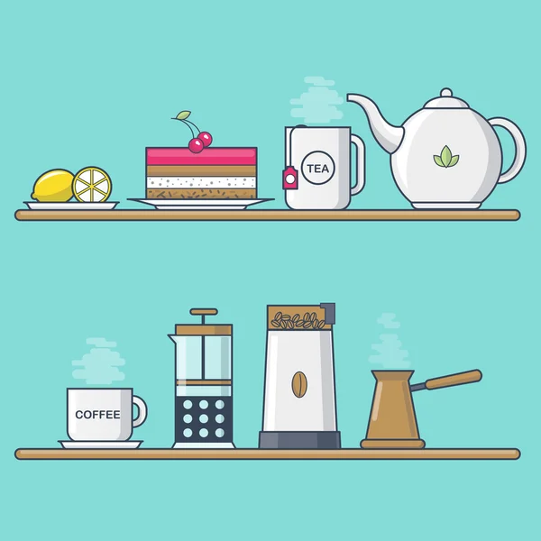 Zestaw ilustracja kawa i herbata — Wektor stockowy