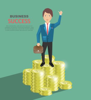 Para yığını üzerinde duran işadamı