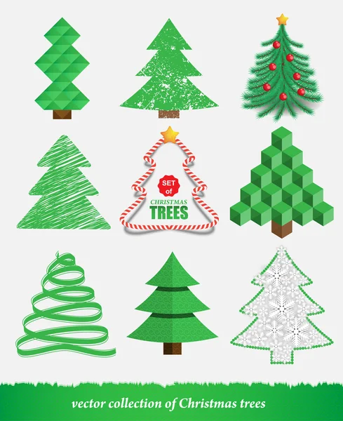 Set di alberi di Natale in diversi stili — Vettoriale Stock