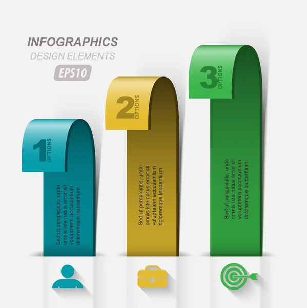 Trzech wstążka zakrzywione transparent elementu Infographic — Wektor stockowy