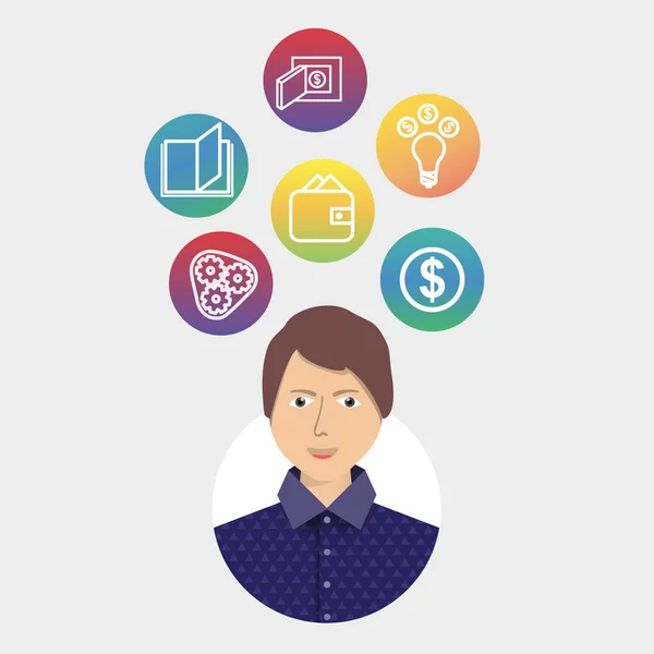 Empresario con iconos de colores — Vector de stock