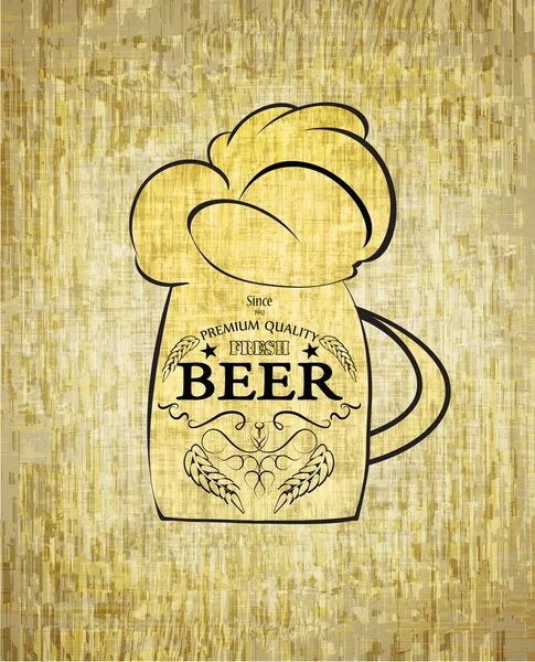 Taza de cerveza fresca etiqueta diseño vintage — Vector de stock