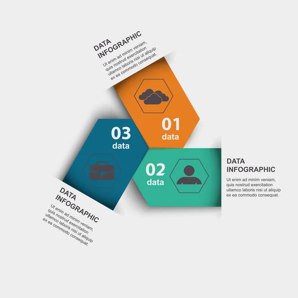 Drei Pfeile mit Datenkreisdiagramm — Stockvektor