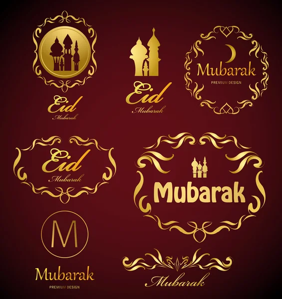 Sett med gylne etiketter Eid Mubarak – stockvektor