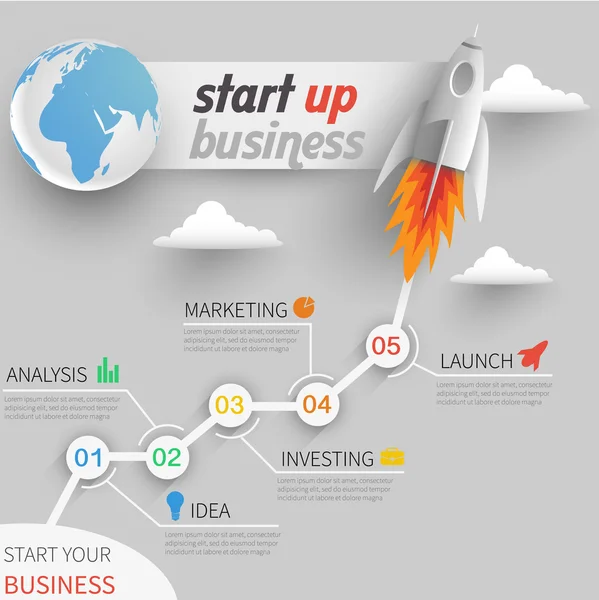 Illustrazione infografica step by step start business — Vettoriale Stock