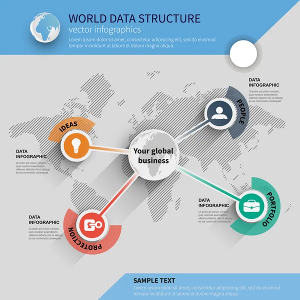 Business template infographic on the world map — Stock Vector