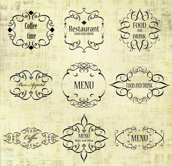 Menú conjunto de etiquetas para restaurantes y cafeterías — Vector de stock