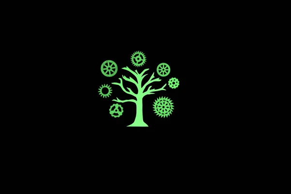 Baum Grüne Zahnräder Auf Schwarzem Hintergrund Ein Gemeinsames Geschäftsprojekt — Stockfoto