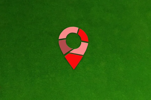 位置情報記号は 緑の背景に赤い色のセグメントに分割されます 場所の特定 — ストック写真