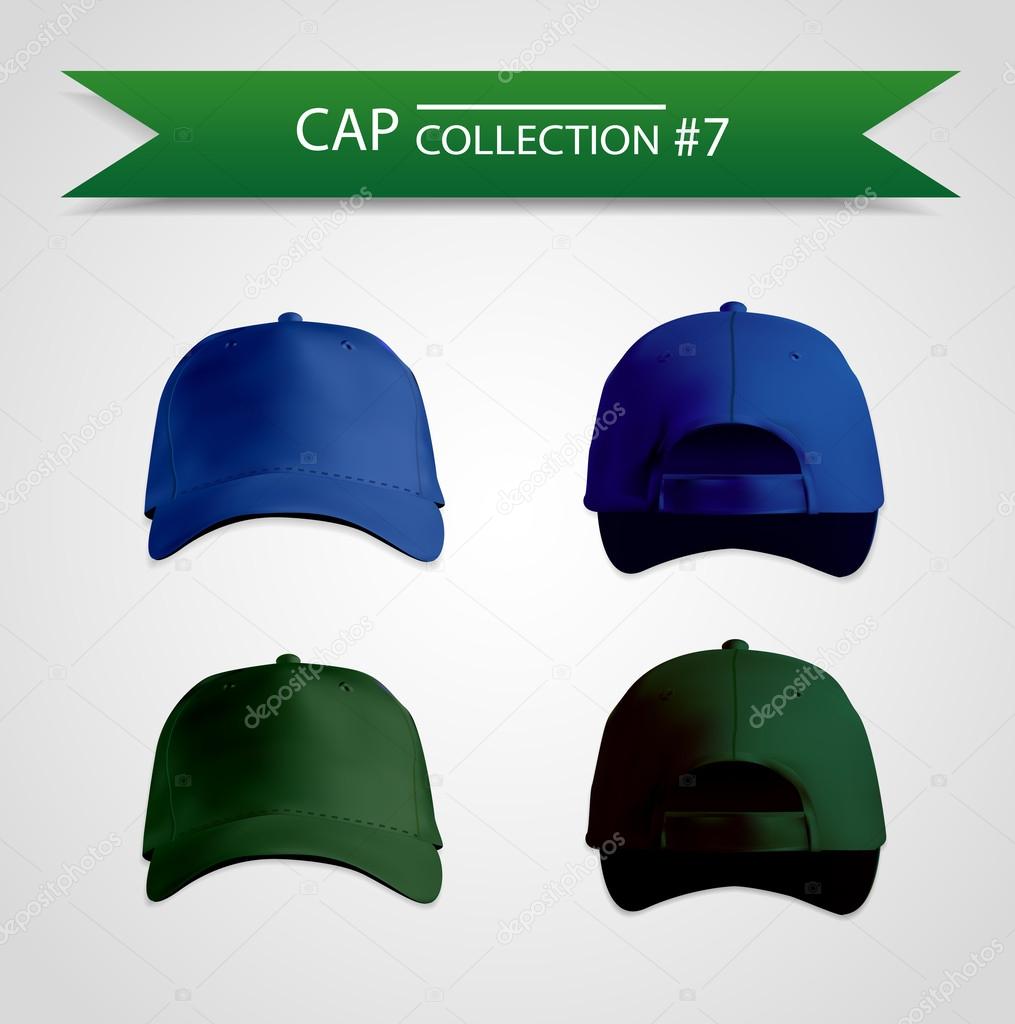 Green and blue baseball cap template collection