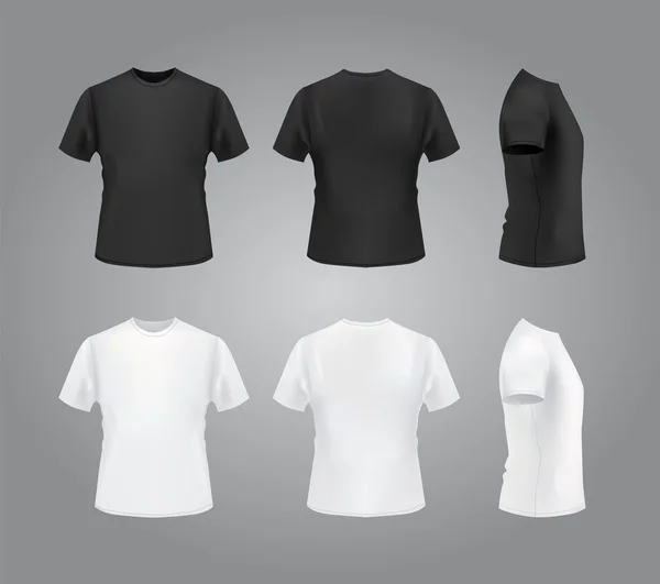 Conjunto de mockup de camiseta, frente, lado, visão traseira . — Vetor de Stock
