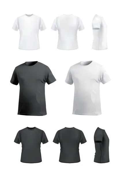T-Shirt-Attrappen-Set, Vorder-, Seiten-, Rück- und Perspektivansicht. — Stockvektor