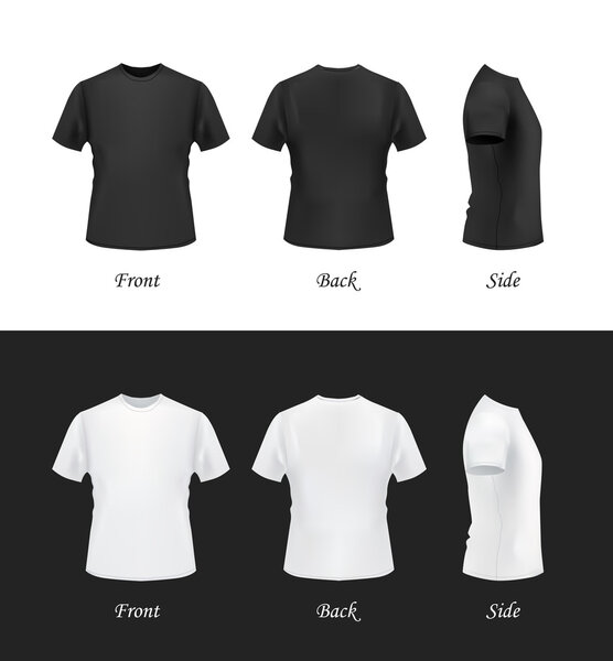 T-shirt mockup set, front, side, back view.