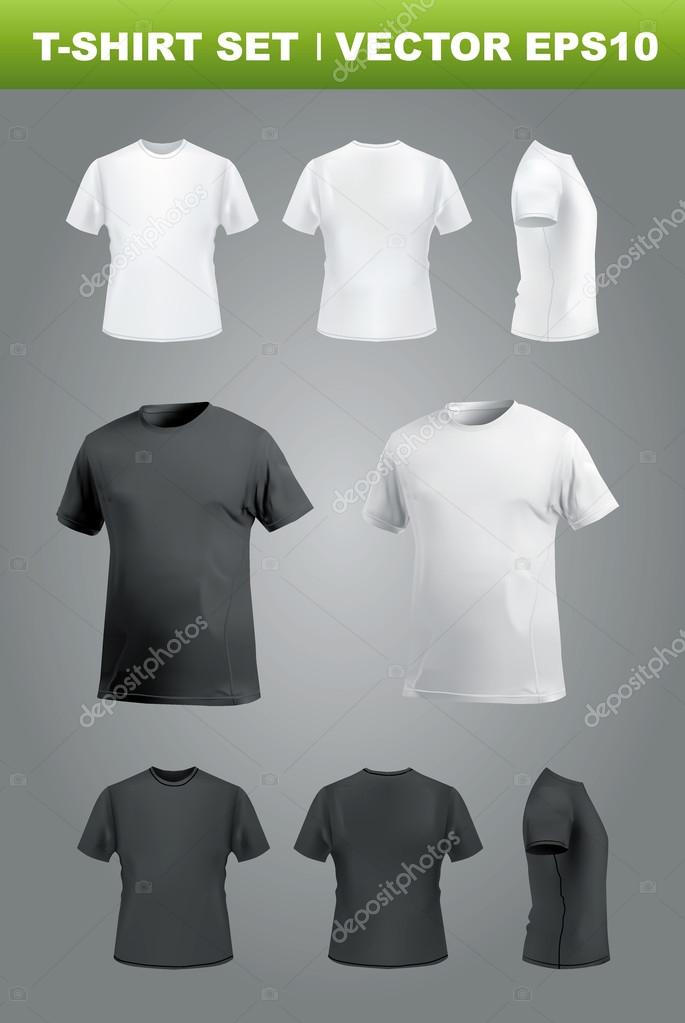 T-shirt mockup set, front, side, back and perspective view. — Vector