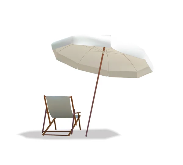 Cadeira de praia e guarda-chuva branco — Vetor de Stock