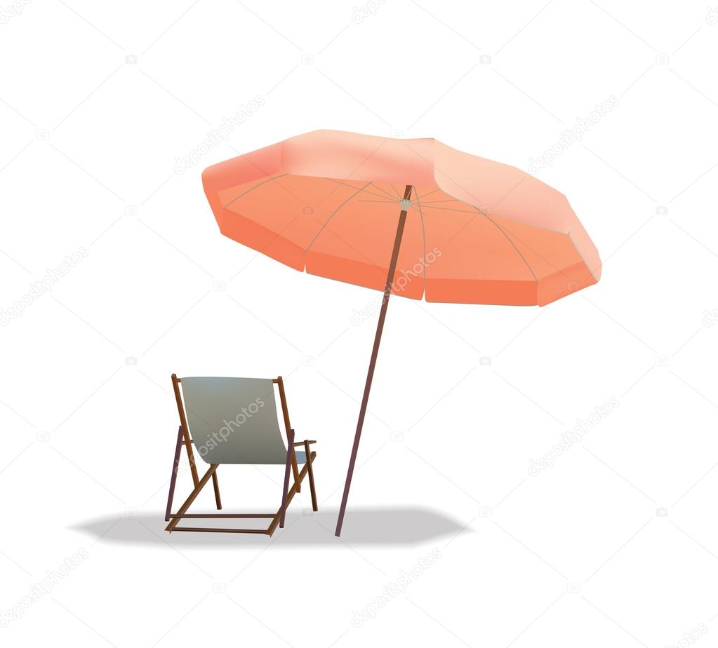 Beach chair and pink umbrella
