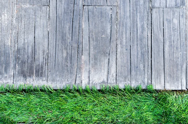 Bois planche et herbe texture fond — Photo