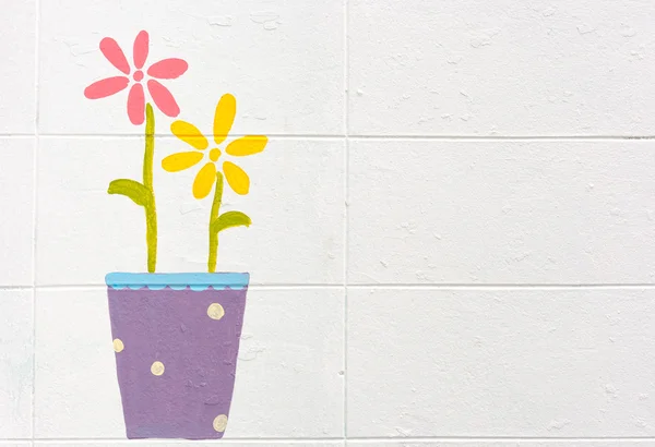Flowers paint on a white wall background — Stock Photo, Image