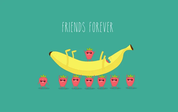 Αστεία φράουλες με μπανάνα — Διανυσματικό Αρχείο