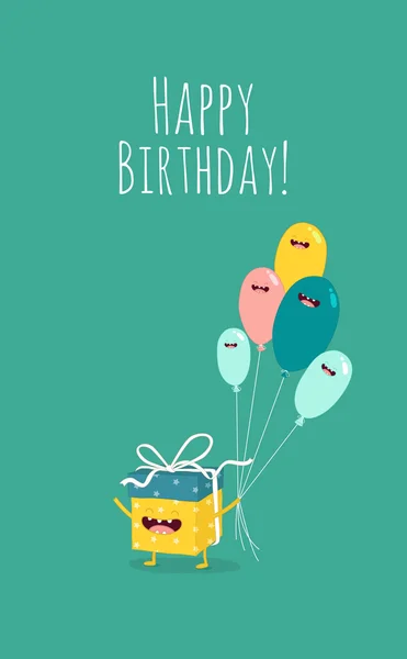 Cadeau d'anniversaire avec des ballons colorés — Image vectorielle