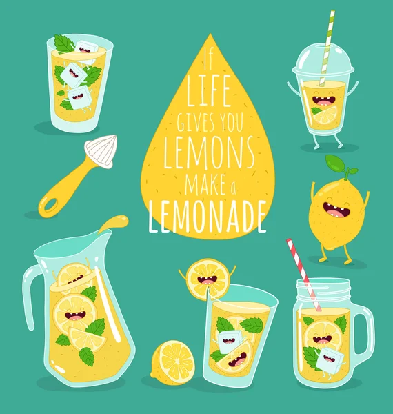 Grappige limonade set. — Stockvector