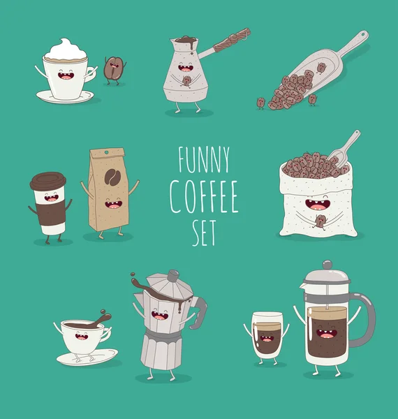 Set de café divertido — Vector de stock