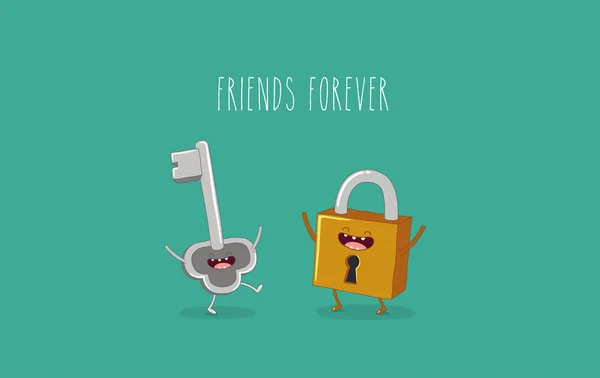 Funny key and lock. Friends forever — Stock Vector