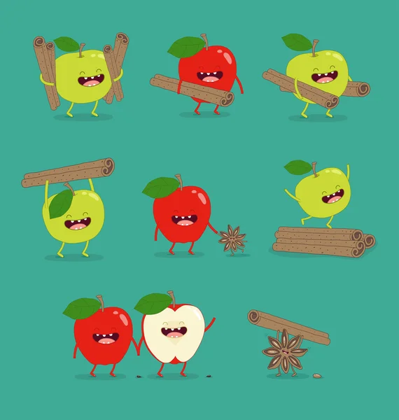 搞笑设置苹果和肉桂棒 — 图库矢量图片