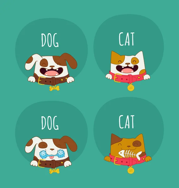 Divertido perro y gato iconos . — Vector de stock