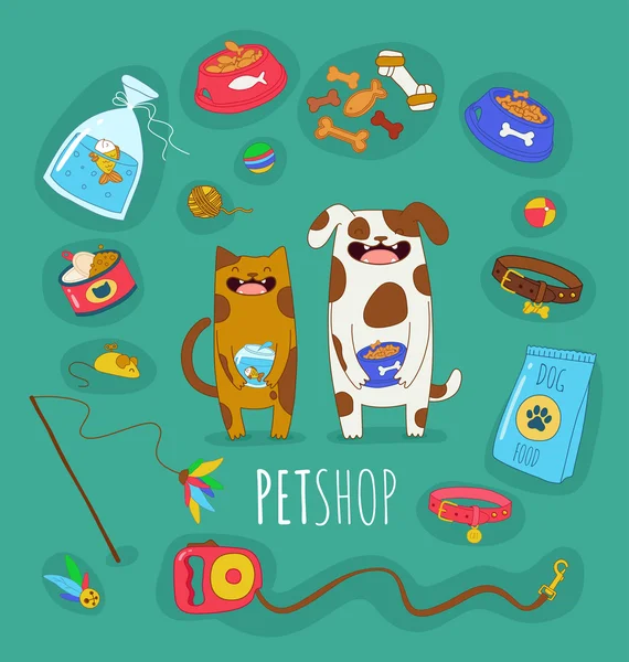 Juego divertido de vida de perro y gato — Vector de stock